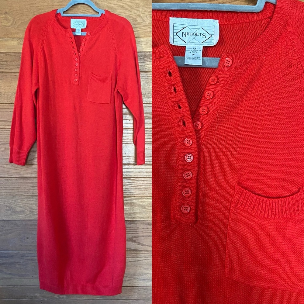 Vintage 80s 90s Nuggets red sweater midi dress